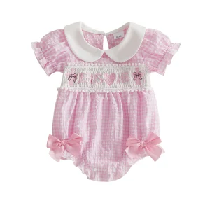Baby Girls Summer Romper with Cute Heart Embroidery