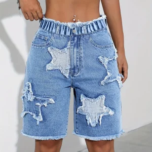 Fashionable Y2K five-star pattern patchwork  trousers
