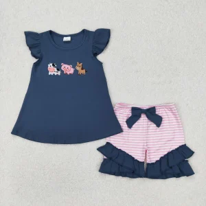 Toddler Short Sleeves Farm Animals Embroidery