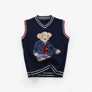 Vest Sweater for Kids Bear Knit Tops Sleeveless Christmas