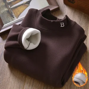 Kids Thermal Shirt  Half-Turtleneck  Letter Embroidery
