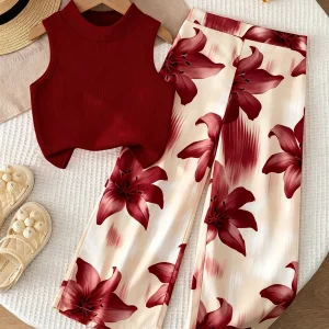 Girls vacation-style two-piece set: a solid-color