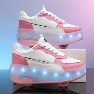 LED rechargeable flashing roller skates with detachable wheels