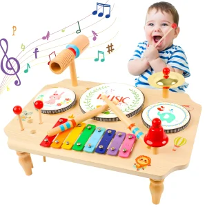 Multifunctional 10 in 1 Wooden Toddler Music Table