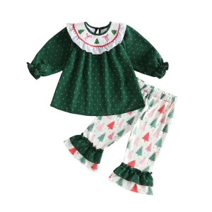 Girls Swiss-Dot-Long Long Sleeve Shirt-Flare-Pants Long