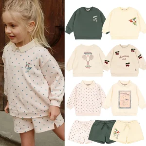 Boys and Girls Collar Polka Dot Love Top Sweatshirt Hoodie Shorts Set